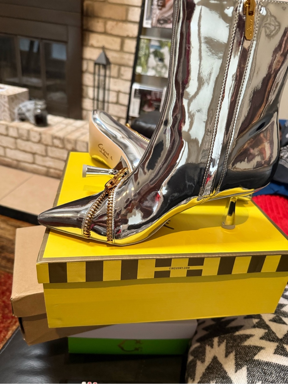 Circus by Sam Edelman Silver Pointed Toe Ankle Boots with Gold Zip Trim